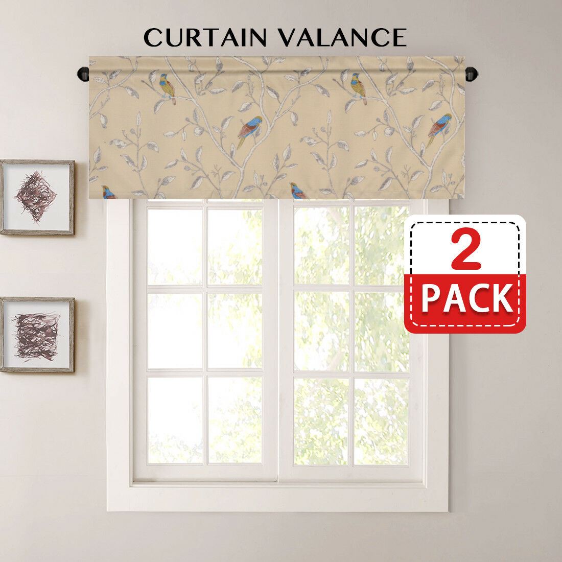 2 Pack Blockout Window Valances for Kitchen / Bathroom / Living Room Vintage