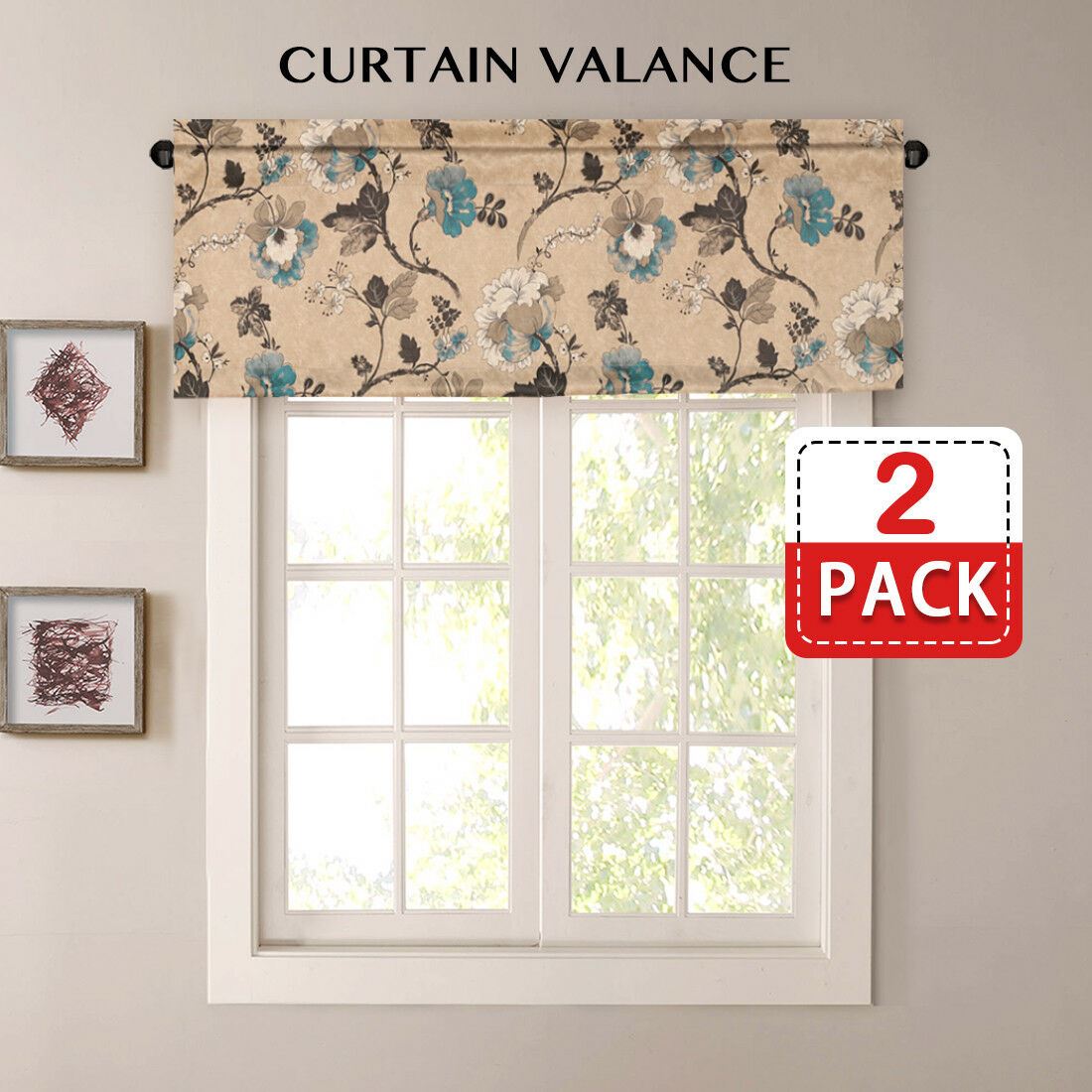 2 Pack Blockout Window Valances for Kitchen / Bathroom / Living Room Vintage