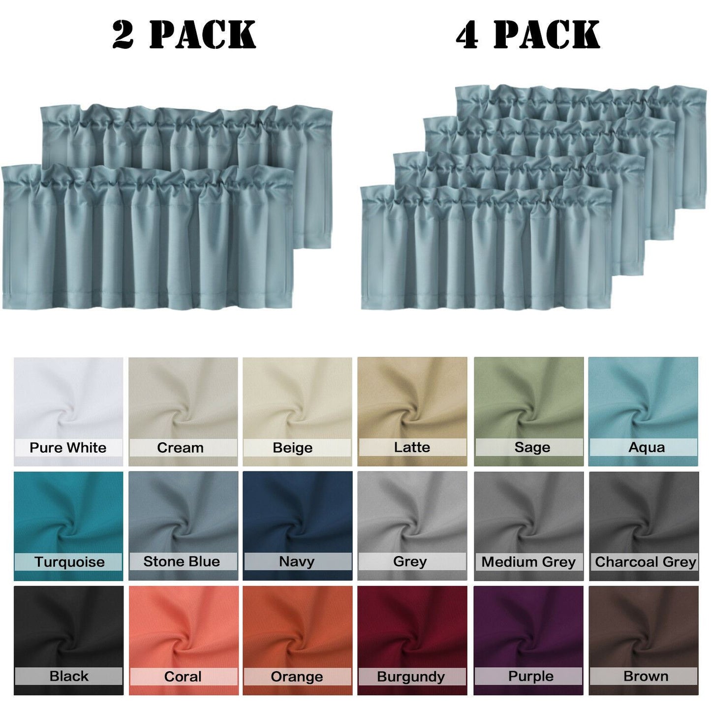 4 Piece Rod Pocket Window Curtain Valances Blockout for Living Room/ Kitchen