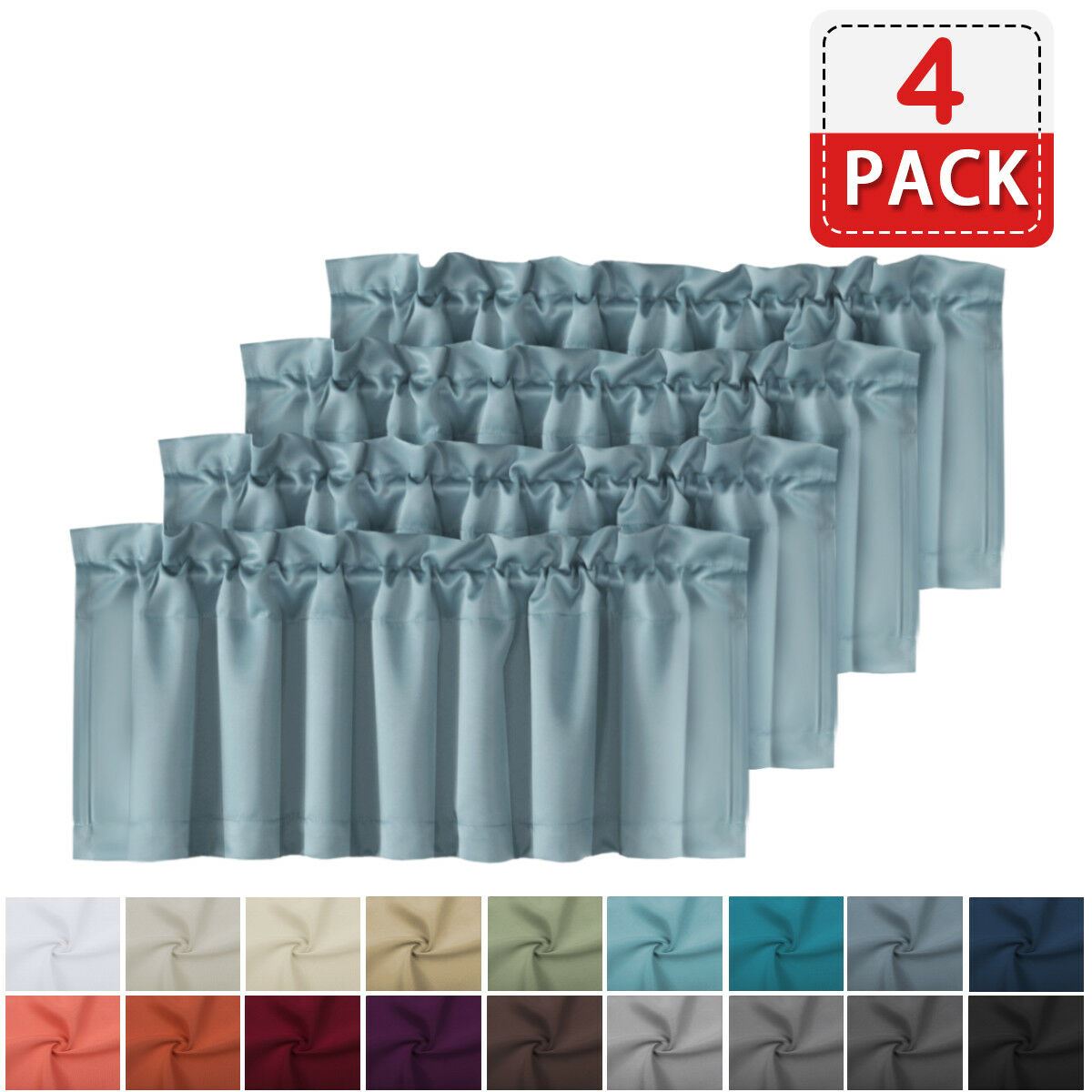 4 Piece Rod Pocket Window Curtain Valances Blockout for Living Room/ Kitchen