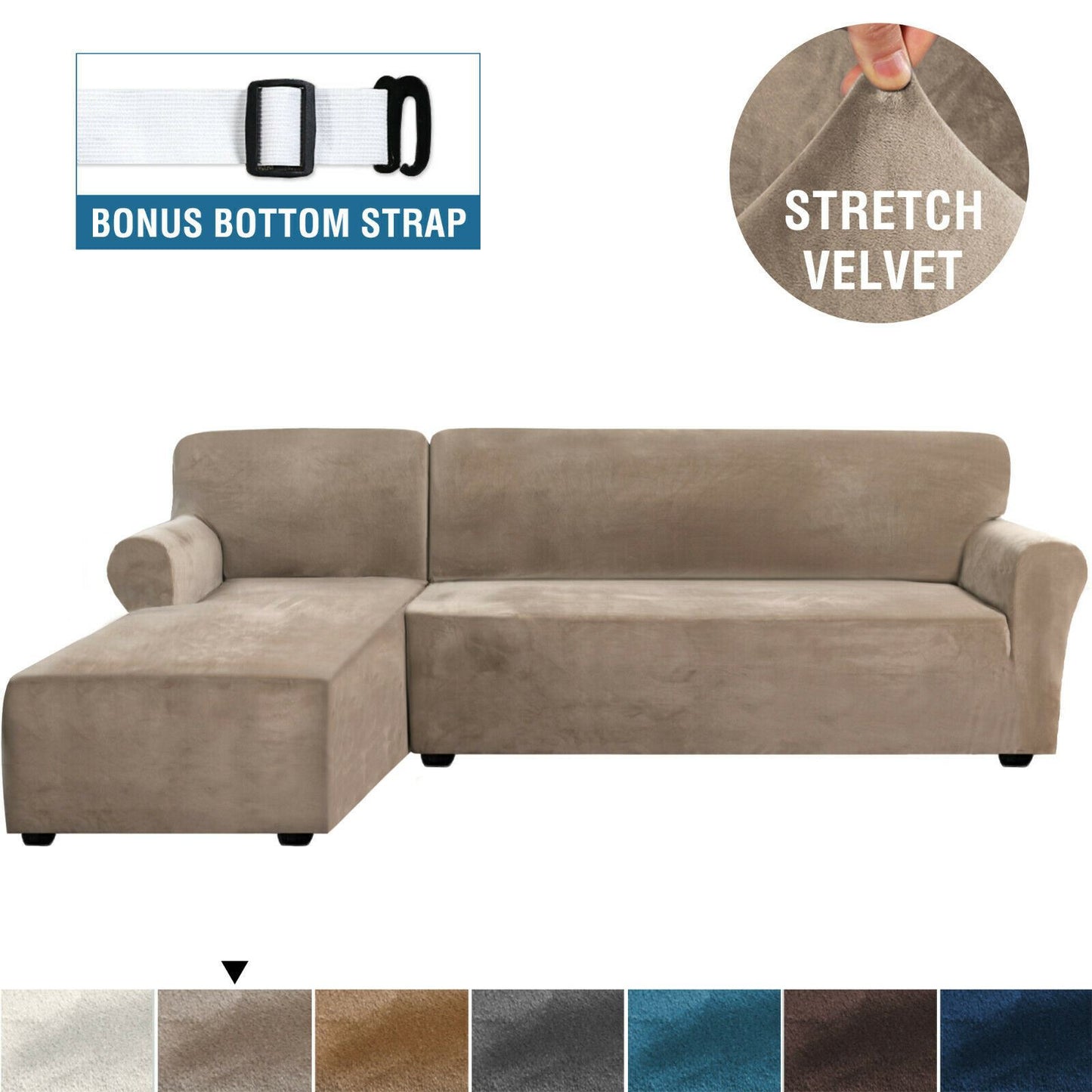 Rich Velvet Stretch L-Shaped Sofa Slipover Thick Left Chaise Lounge Slip Cover