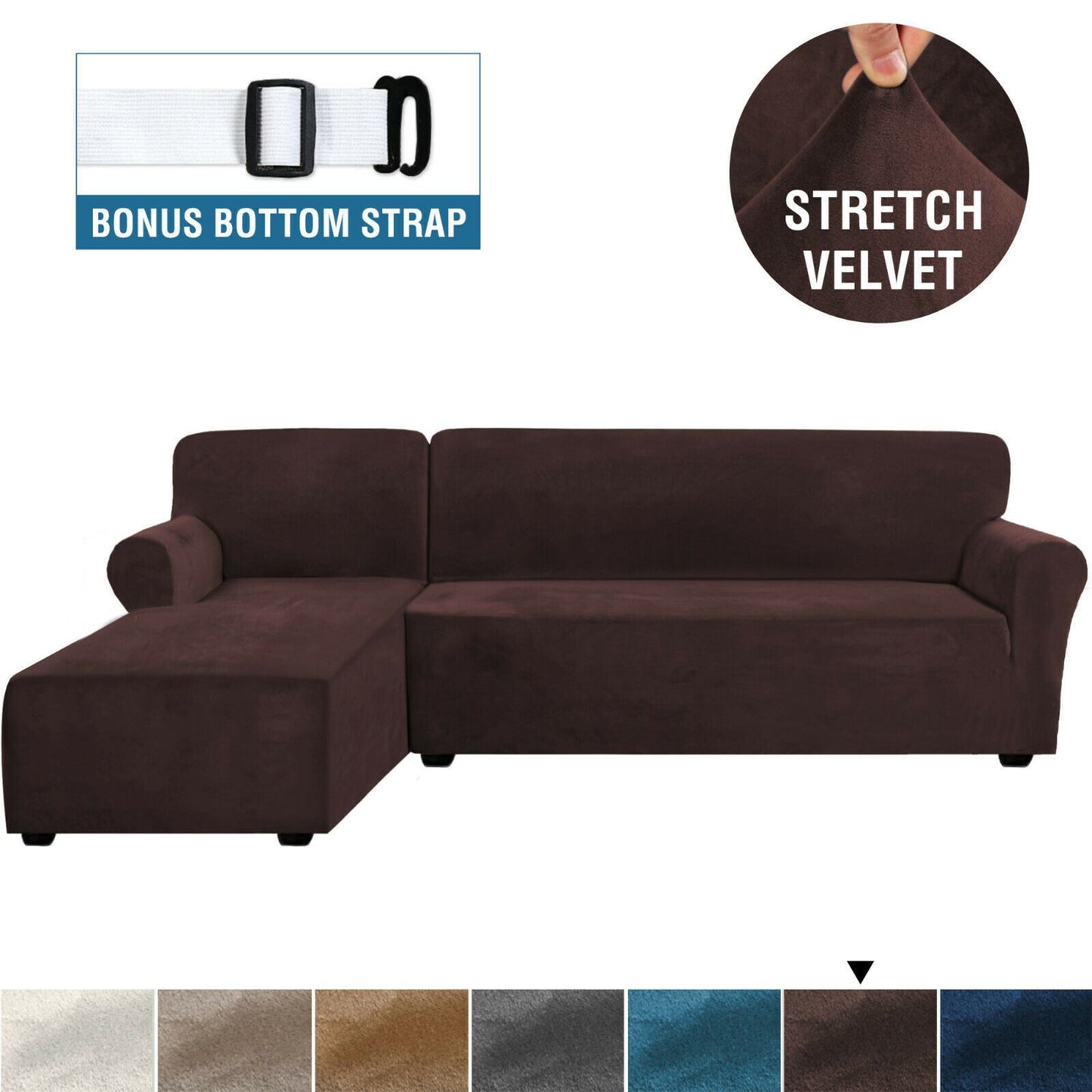 Rich Velvet Stretch L-Shaped Sofa Slipover Thick Left Chaise Lounge Slip Cover