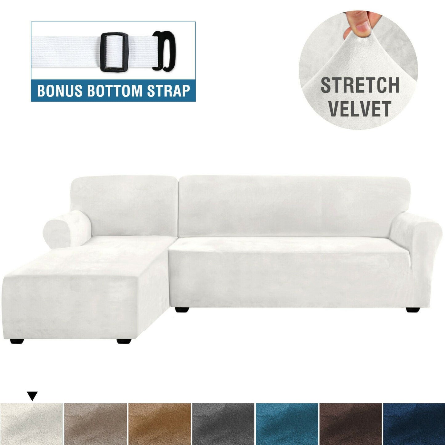 Rich Velvet Stretch L-Shaped Sofa Slipover Thick Left Chaise Lounge Slip Cover