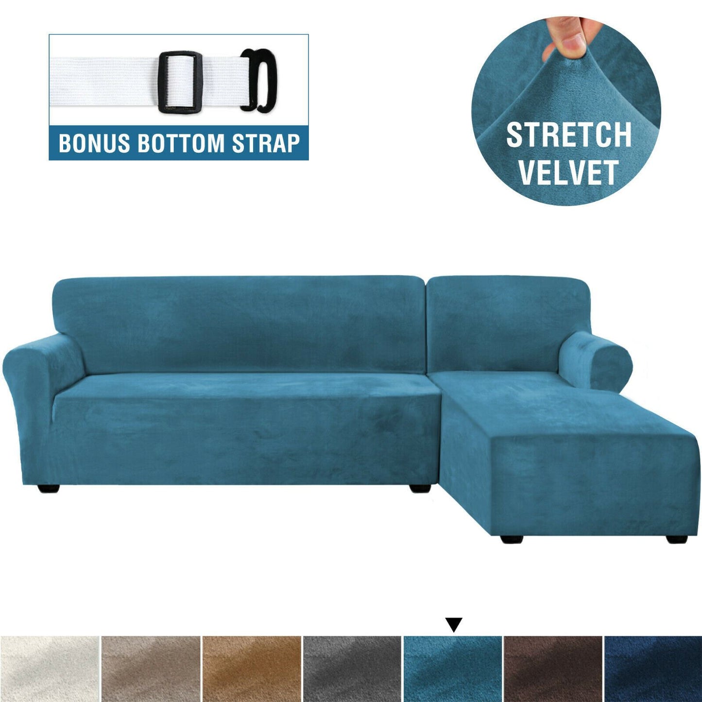 L Shaped Sofa Slipcover Rich Velvet Stretch Right Chaise Sofa Cover