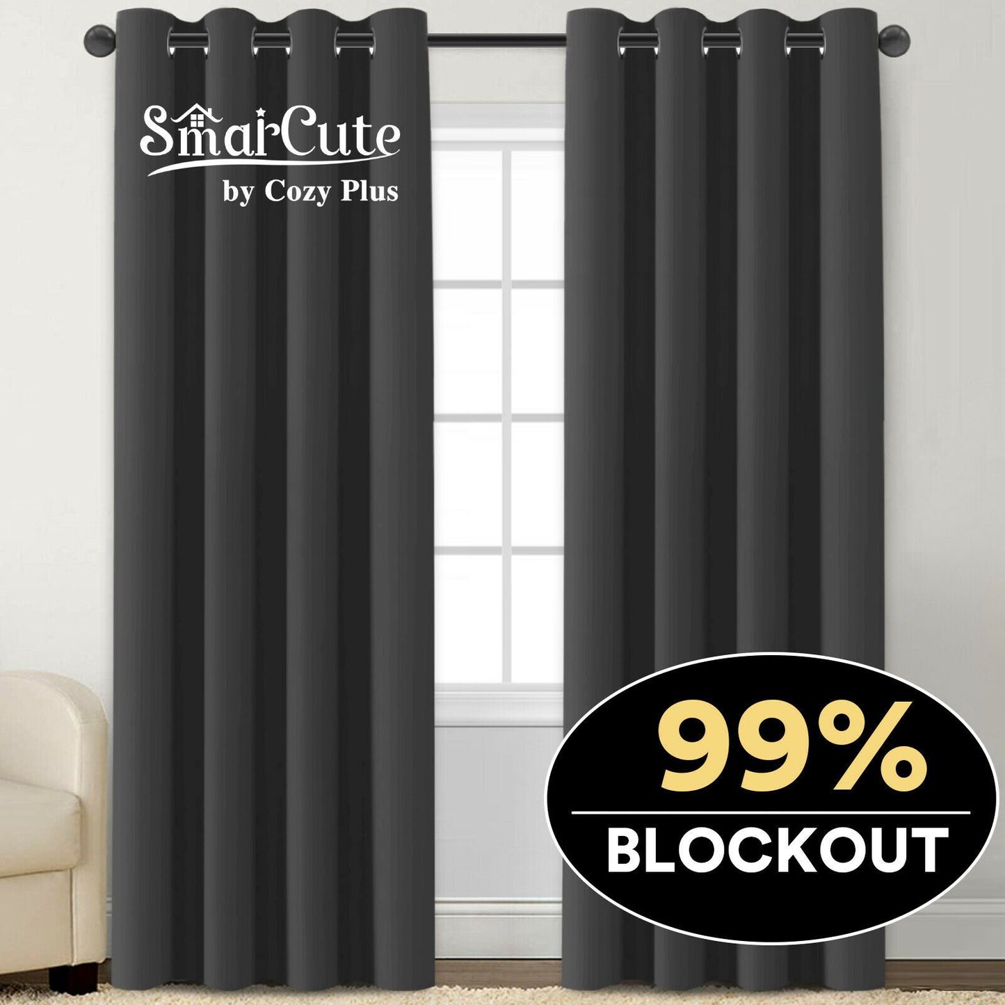 2 x Blockout Curtains Blackout Bedroom Curtain Draperies Eyelet for Living Room