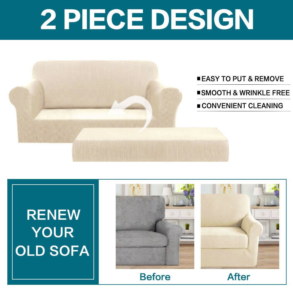 Sofa Covers Couch Cover 2-Piece Sofa Slip Covers with Seat Cushion Cover Natural