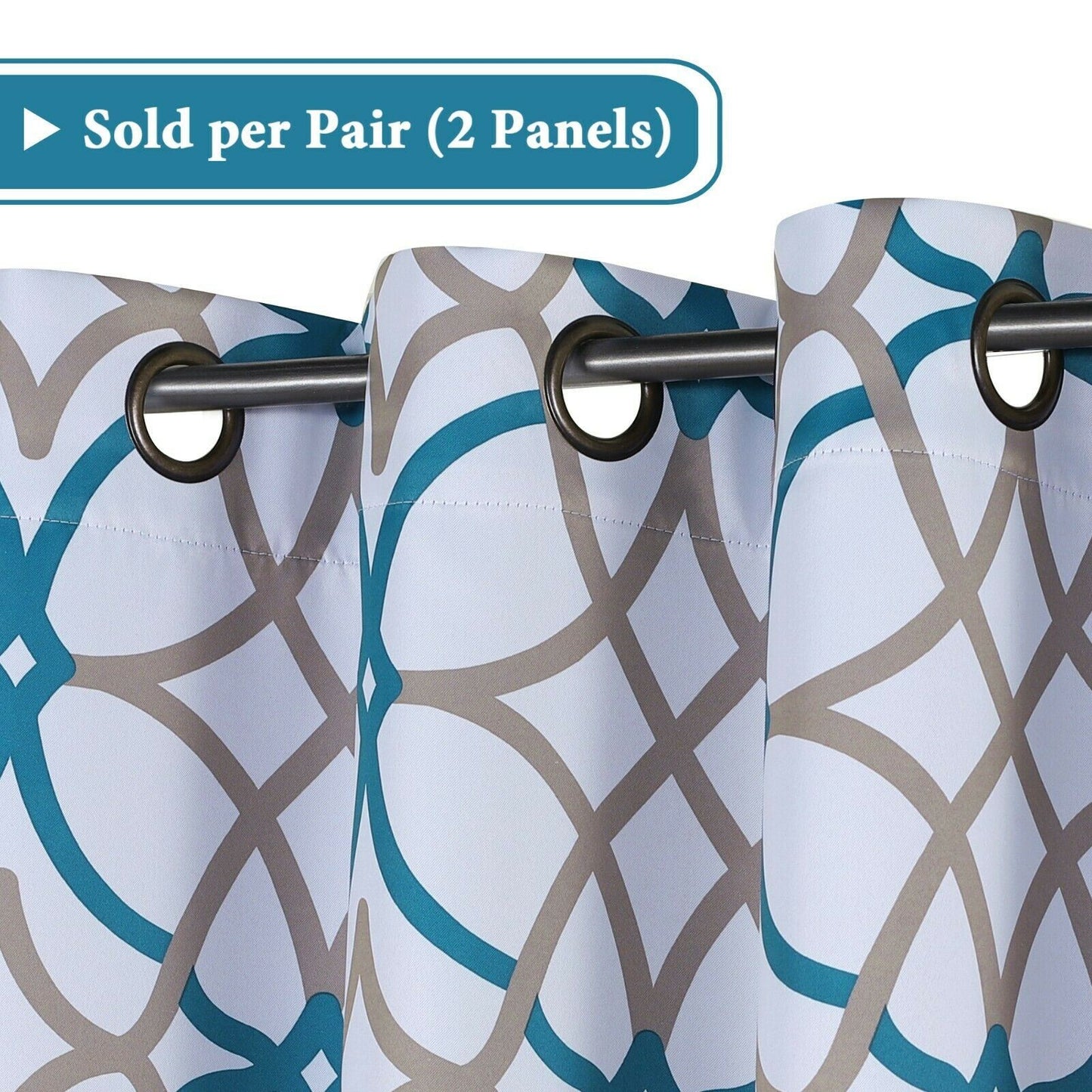 2x Curtains Blockout Soft and Thick Eyelet Teal & Taupe Line, W132cm x D213cm