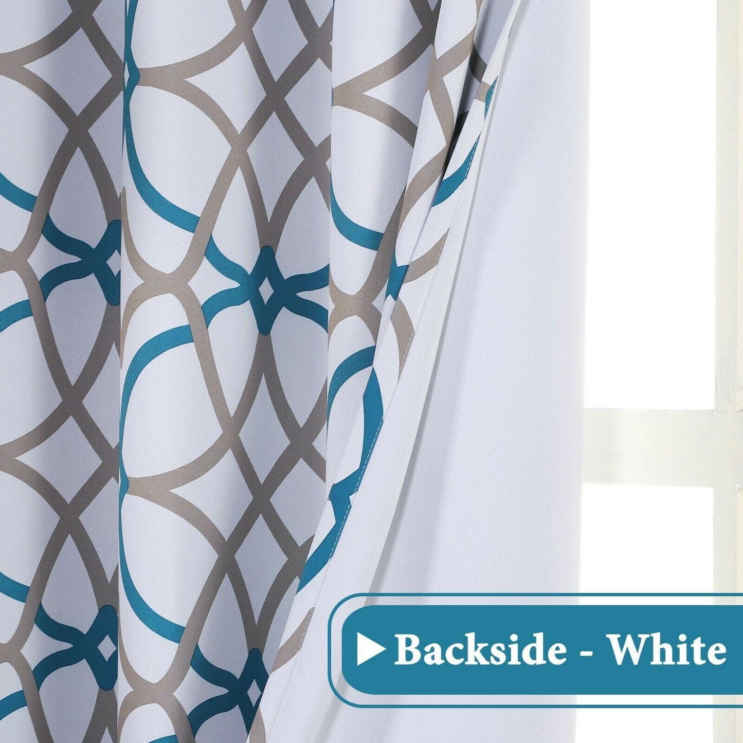 2x Curtains Blockout Soft and Thick Eyelet Teal & Taupe Line, W132cm x D213cm