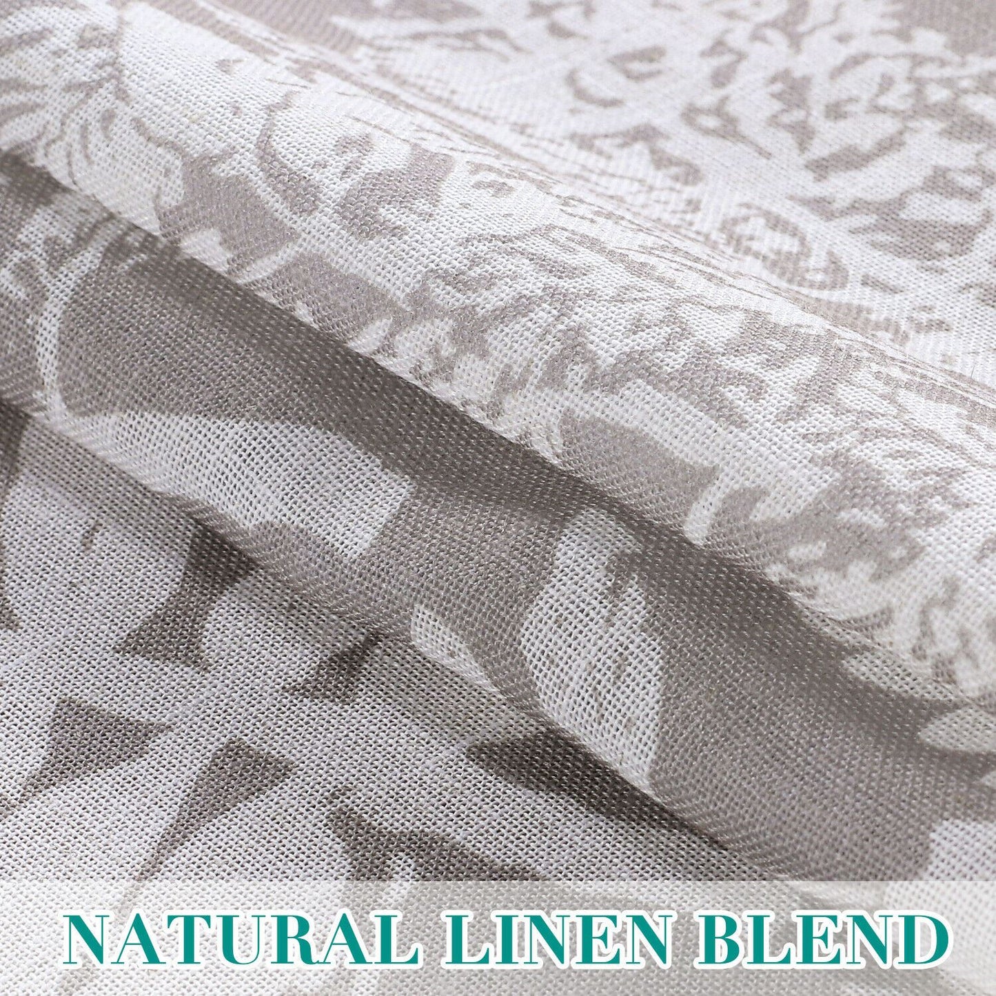 2x Natural Flax Linen Curtains Eyelet Living Room Leaf-Taupe, W132cm x D213cm