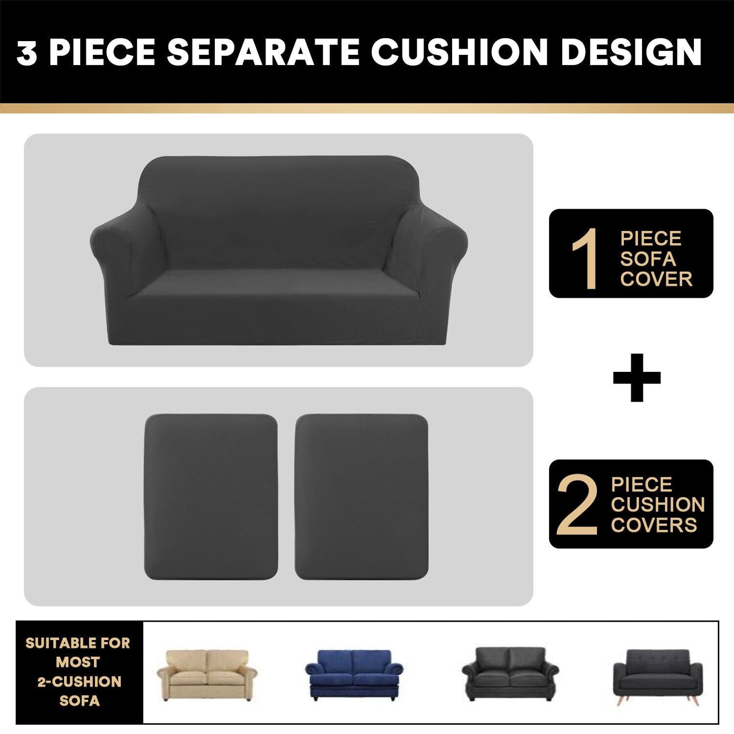 2 Pic Microfiber Stretch Sofa Covers Couch Covers Slipcovers with Elastic Bottom