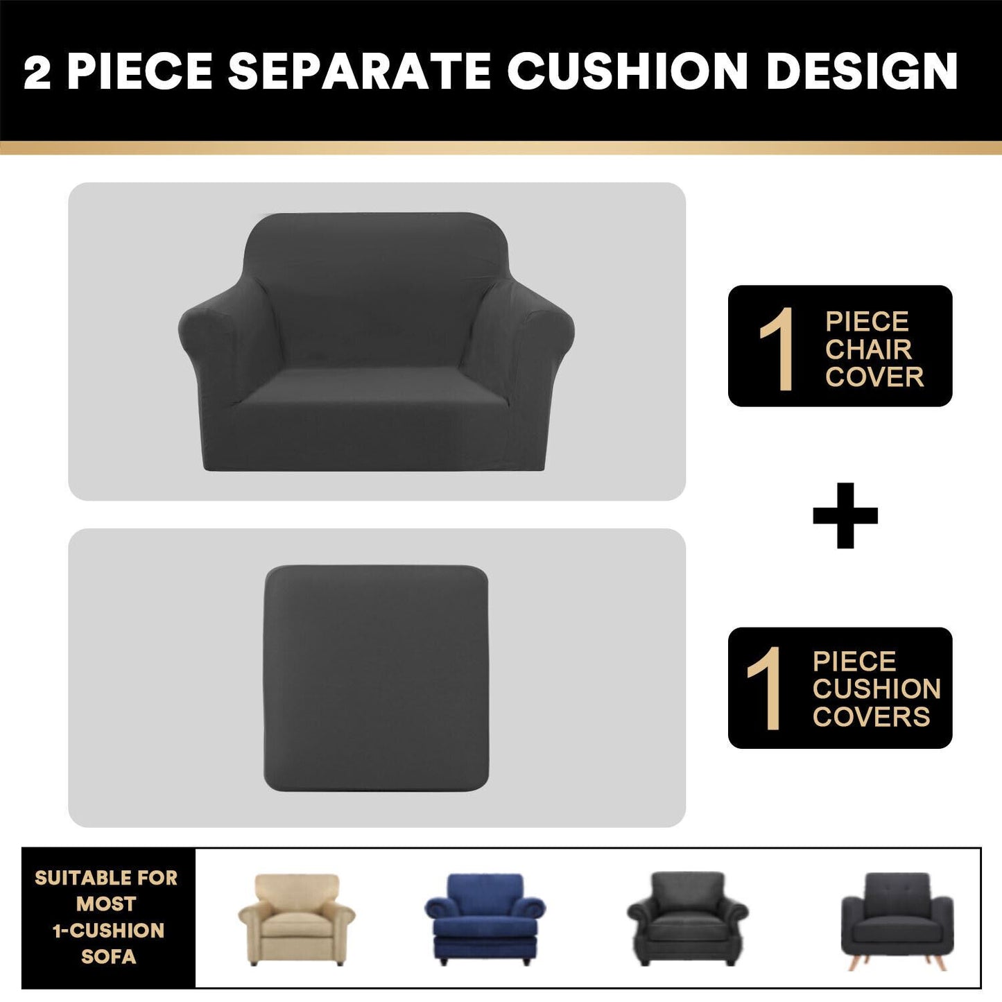 2 Pic Microfiber Stretch Sofa Covers Couch Covers Slipcovers with Elastic Bottom