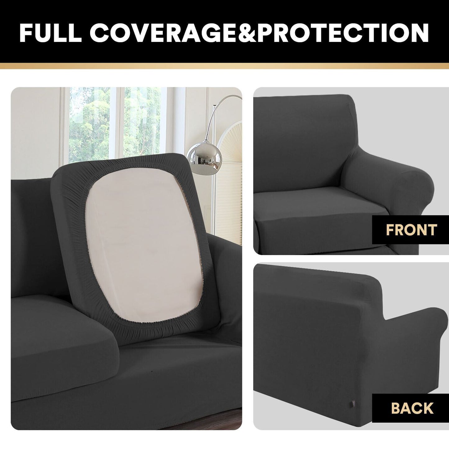 2 Pic Microfiber Stretch Sofa Covers Couch Covers Slipcovers with Elastic Bottom