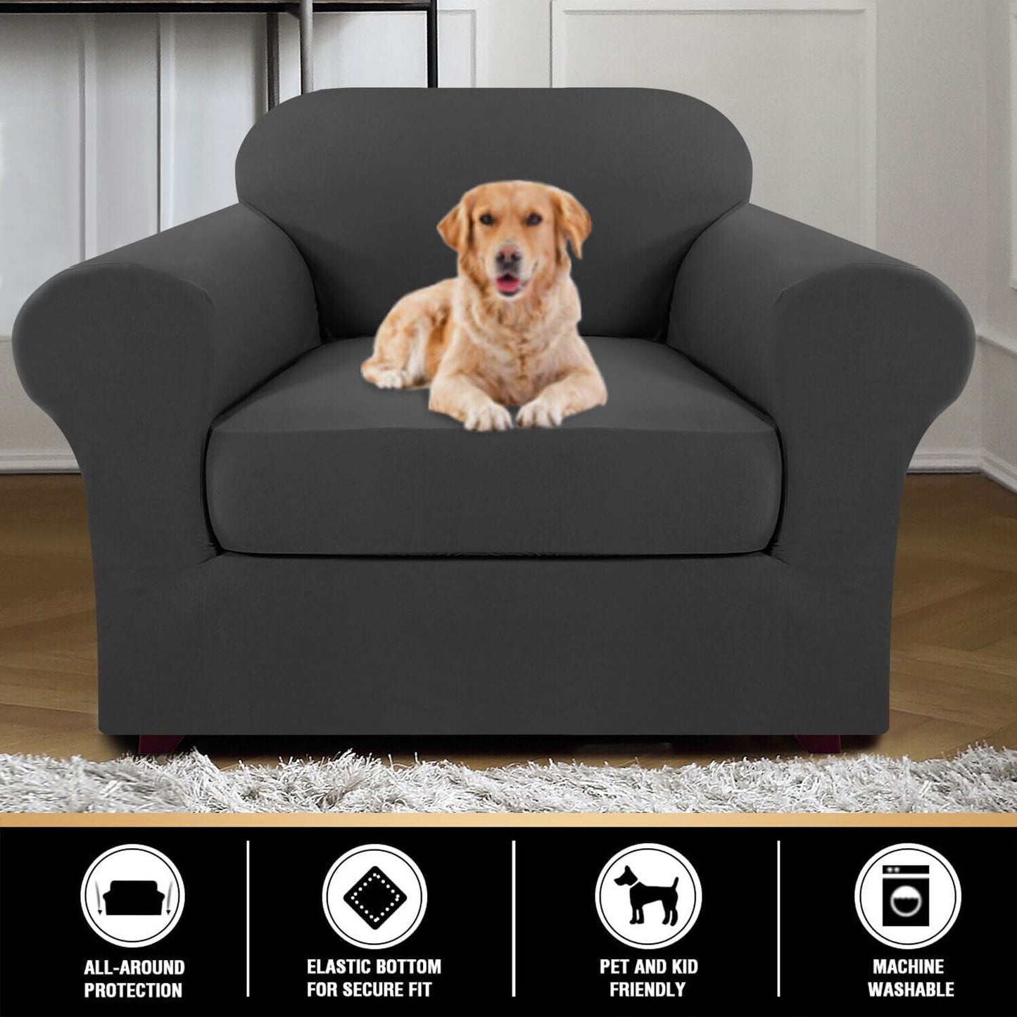 2 Pic Microfiber Stretch Sofa Covers Couch Covers Slipcovers with Elastic Bottom