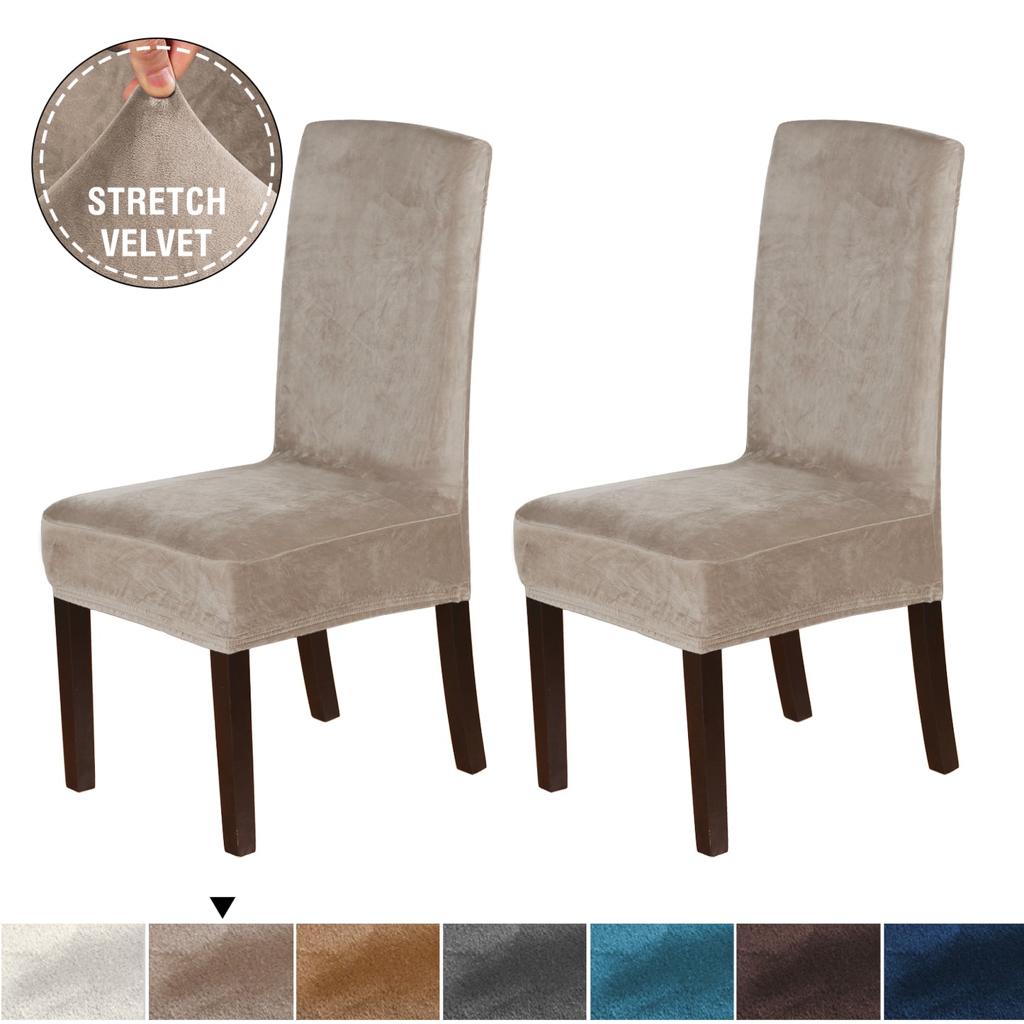 2x Velvet Dining Chair Cover Stretch Chair Covers for Dining Room Chair Slipcovers Chair Protectors Covers