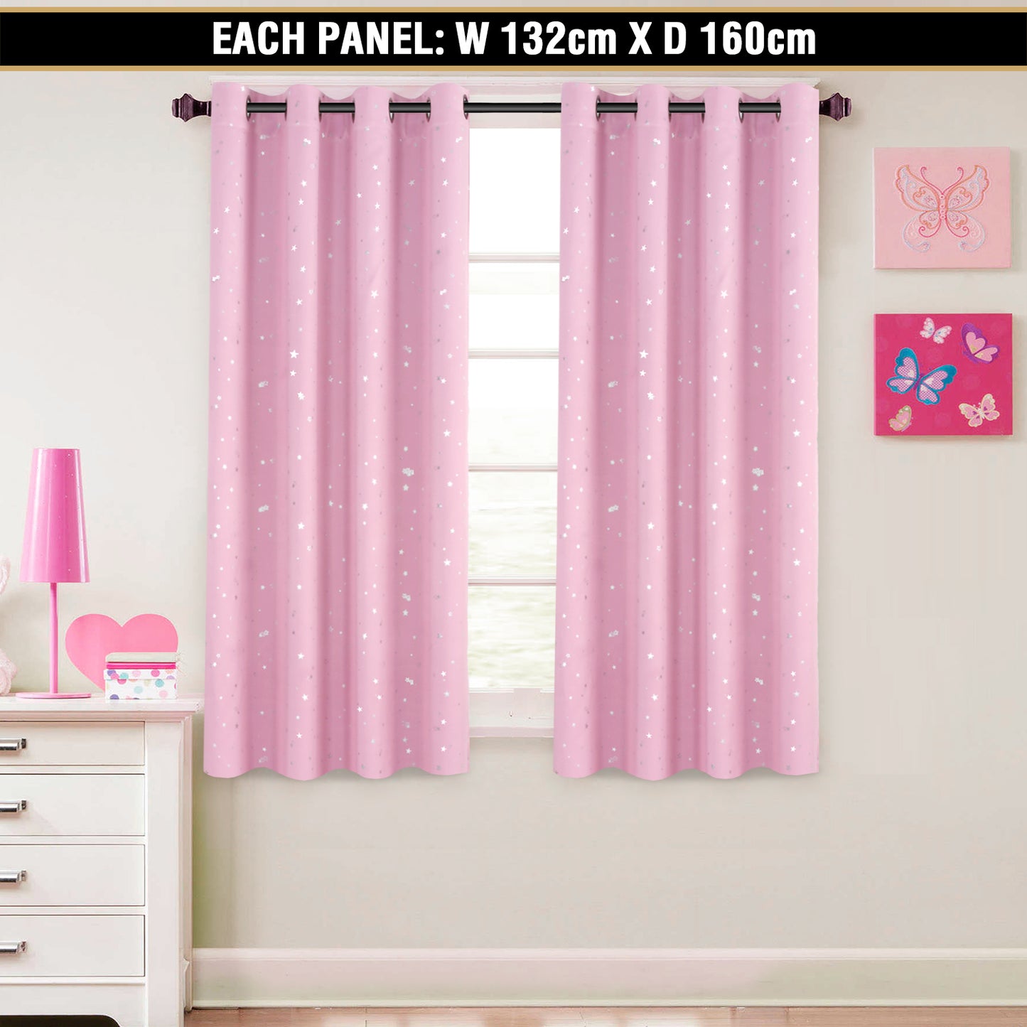 1 Pair Kids Curtains Blockout Eyelet Blackout Kids Bedroom Curtains Star Pattern