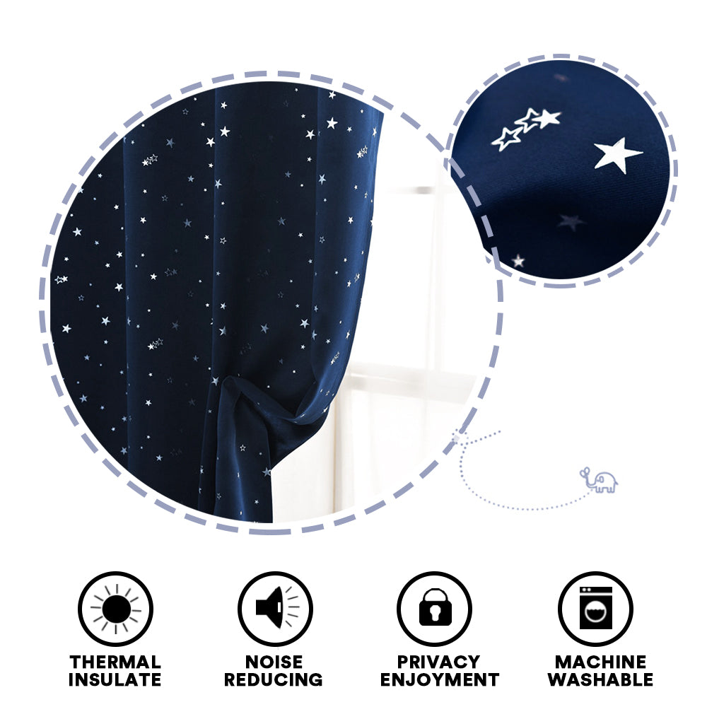 1 Pair Kids Curtains Blockout Eyelet Blackout Kids Bedroom Curtains Star Pattern