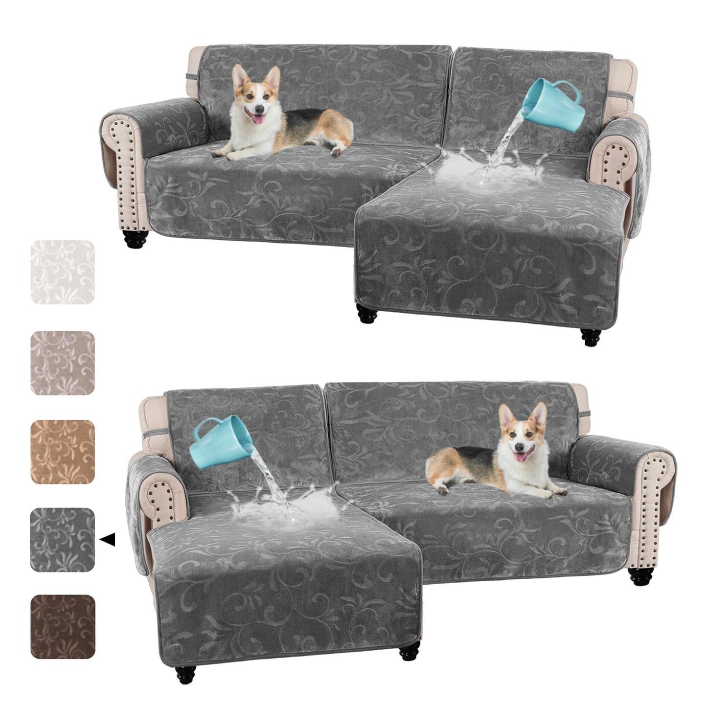 100% Waterproof L-Shaped Sofa Slipover Velvet Left/ Right Chaise Lounge Cover