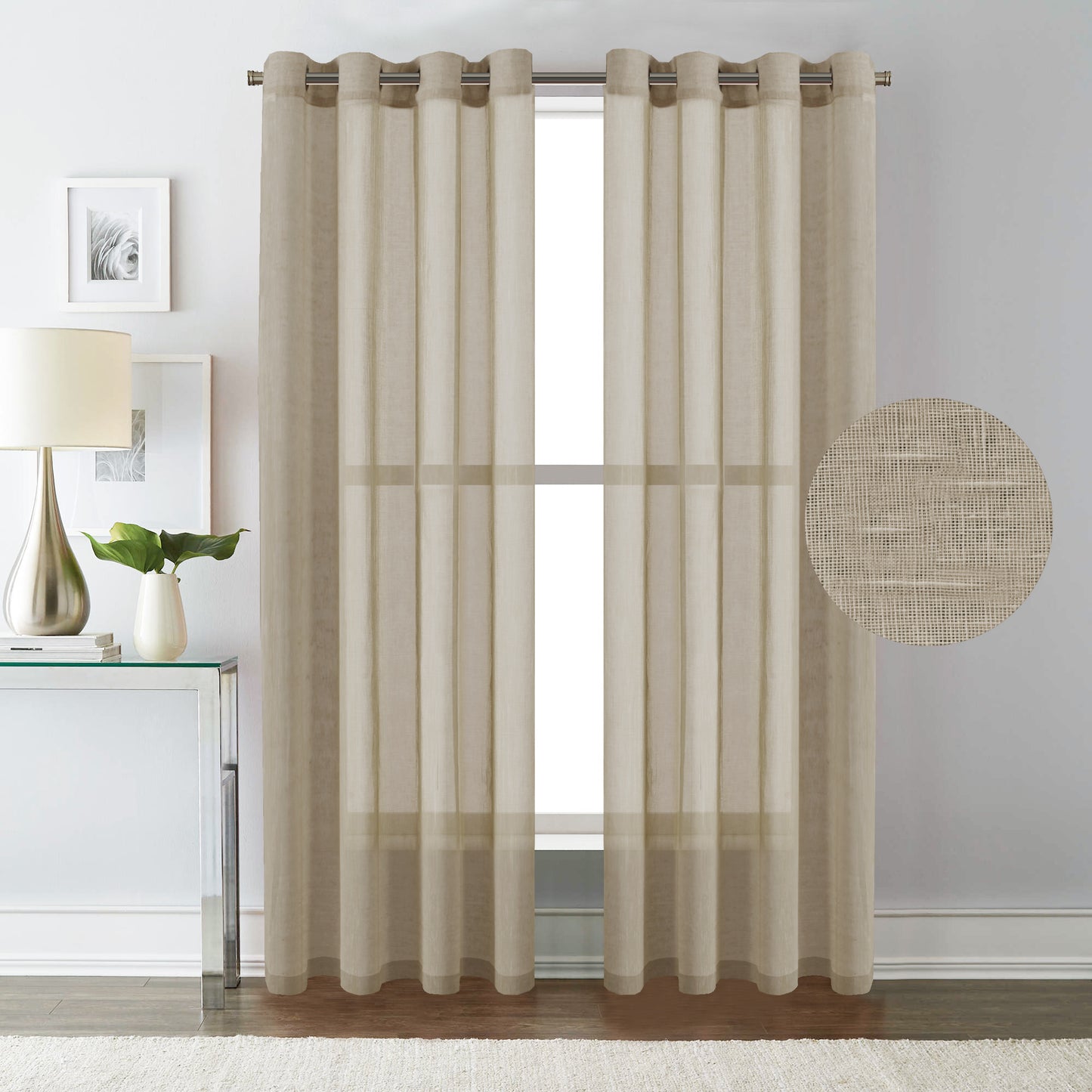 Linen Sheer Curtains/Window Treatments Nickel Grommet Panel Draperies for Living Room, Multi Colour and Size
