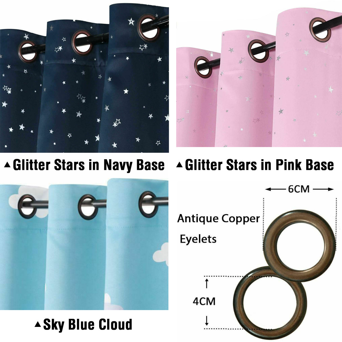 1 Pair Kids Curtains Blockout Eyelet Blackout Kids Bedroom Curtains Star Pattern
