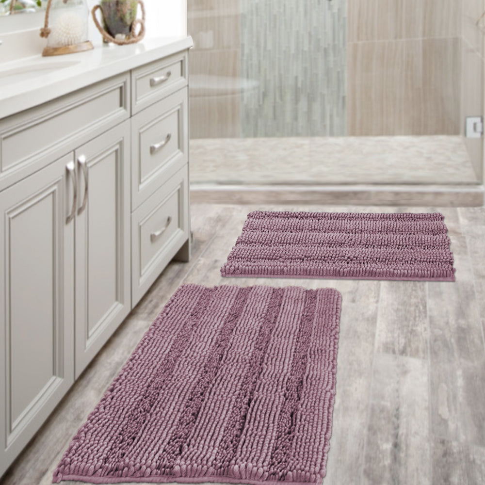 Extra Thick Soft Striped Shaggy Chenille Bath Rugs Mats for Bathroom and Kitchen