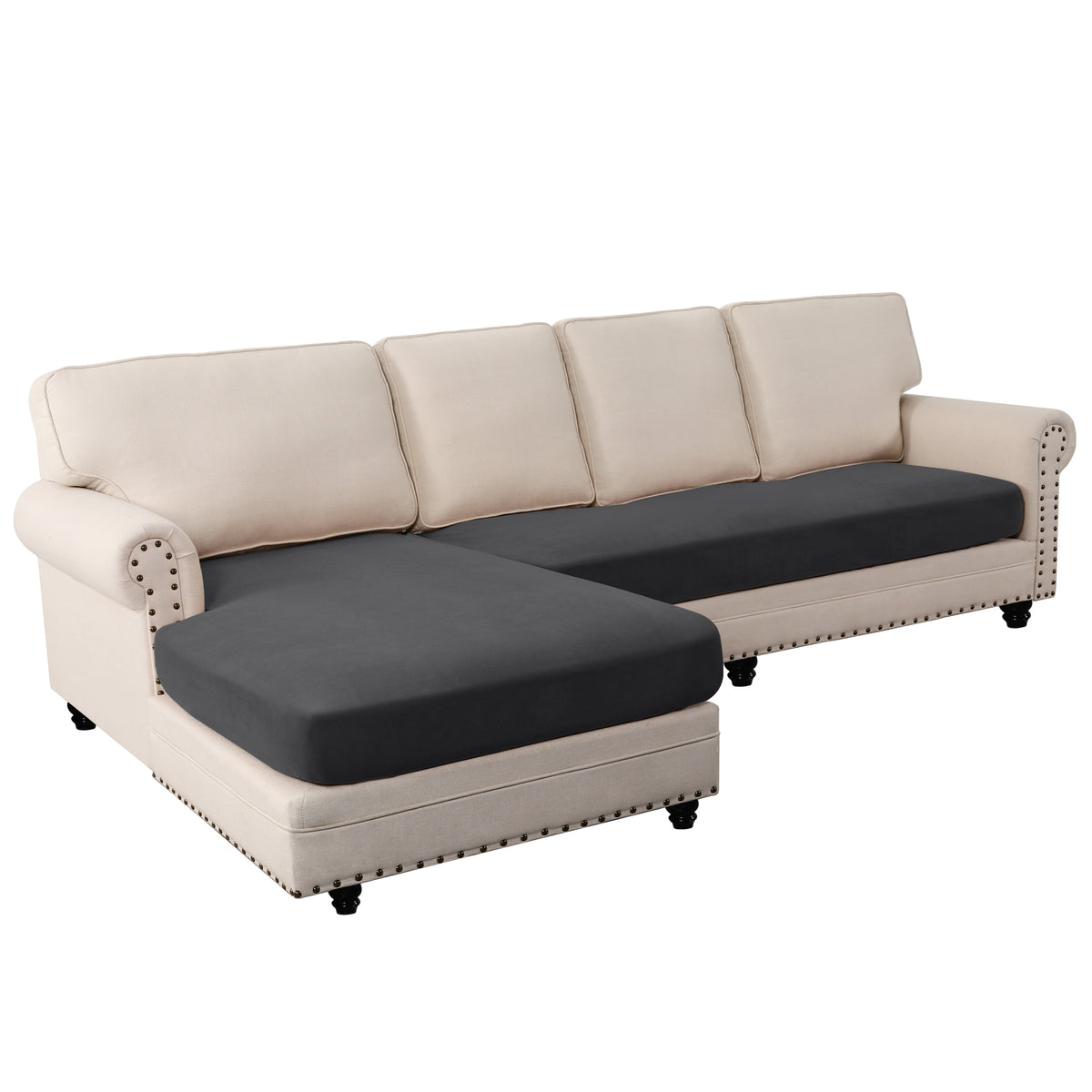 Smarcute 2 Piece Velvet Cushion Seat Covers for L Shape Sectional Sofa