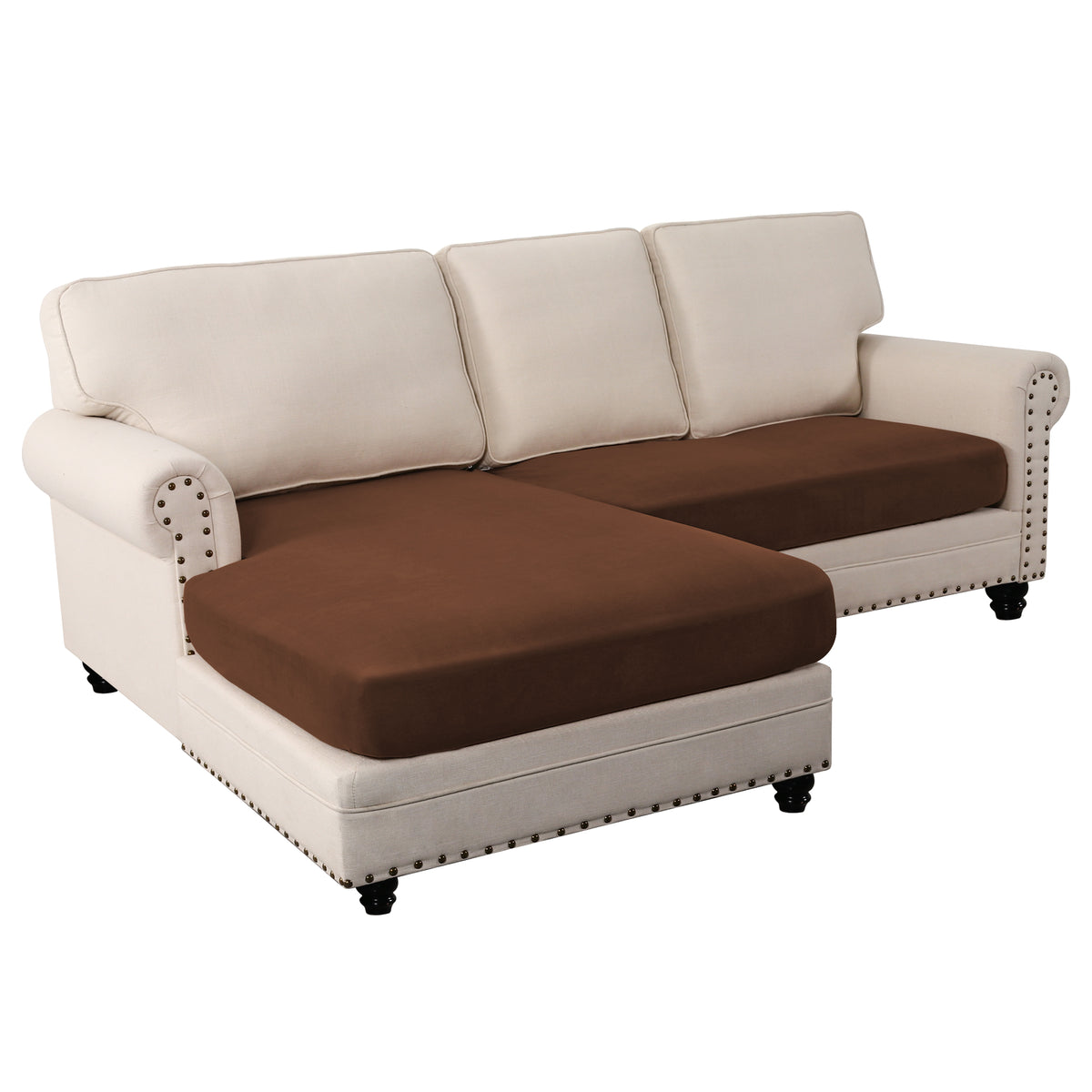 Smarcute 2 Piece Velvet Cushion Seat Covers for L Shape Sectional Sofa