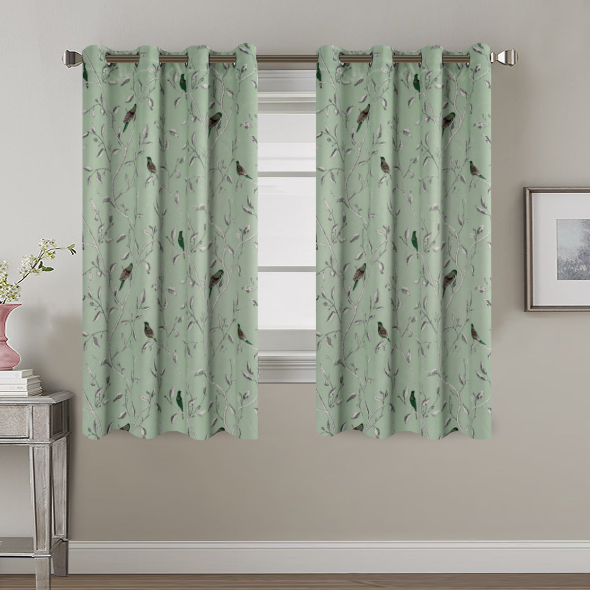 Smarcute Blockout Birds Rustic Grommet Curtain - 2X 132x160cm