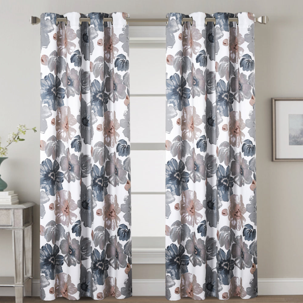 Smarcute Blockout Floral Printed Eyelet Curtain - 2X 132x213cm
