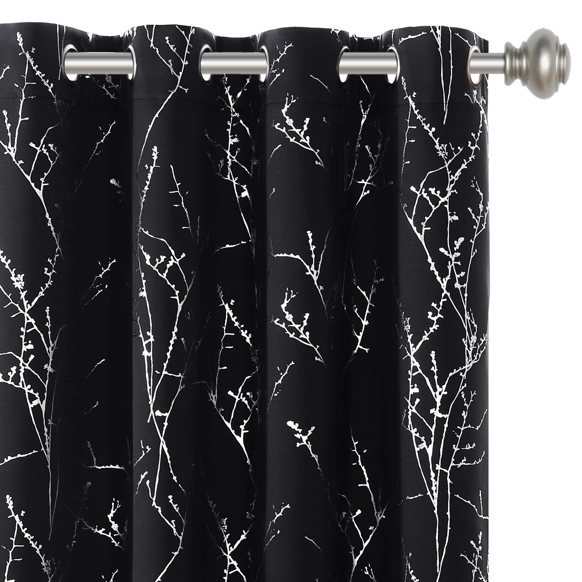 Smarcute Blockout Foil Print Twig Tree Grommet Curtain - 2X 132x160cm
