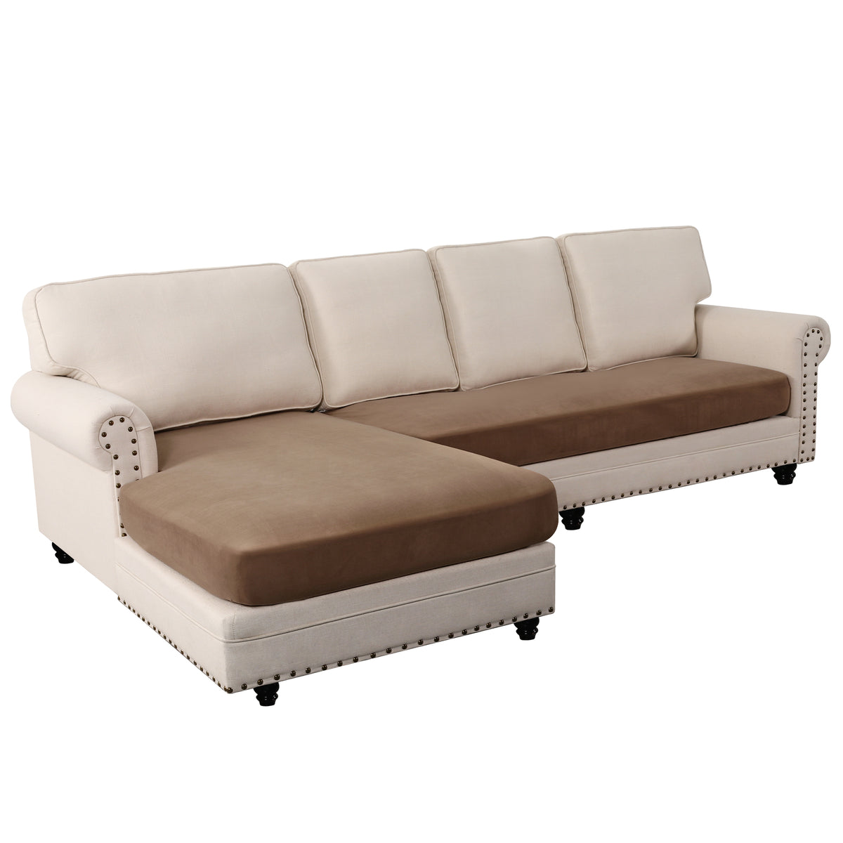 Smarcute 2 Piece Velvet Cushion Seat Covers for L Shape Sectional Sofa