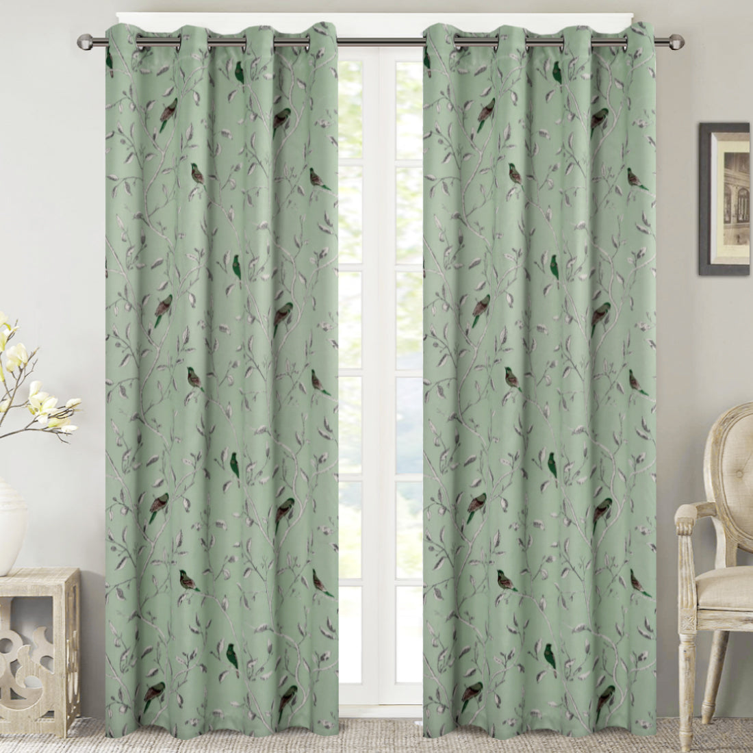 Smarcute Blockout Birds Rustic Grommet Curtain - 2X 132x243cm