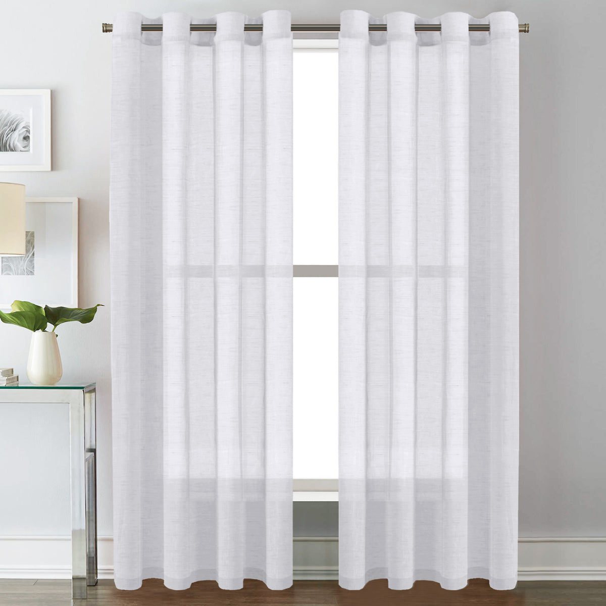 Smarcute Faux Linen Semi-sheer Grommet Curtain - 2X 132x213cm