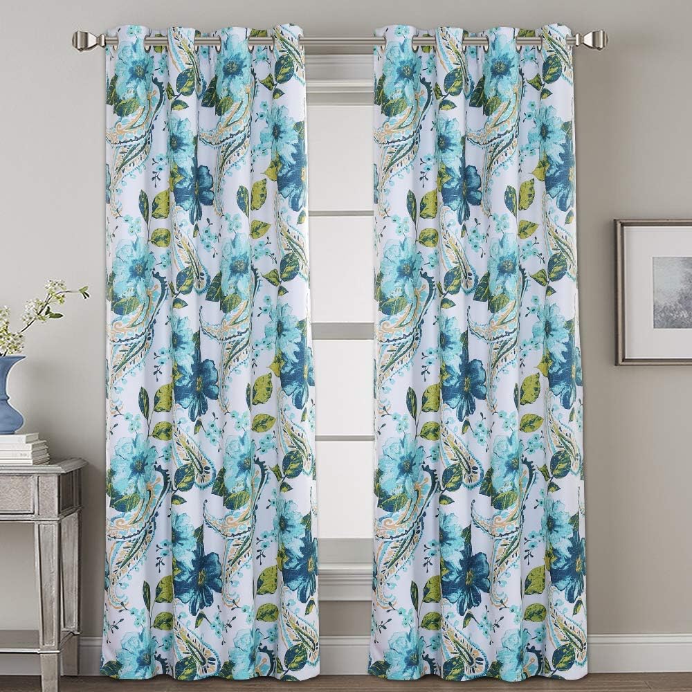 Smarcute Blockout Blue Paisley Floral Grommet Curtain - 2X 132x213cm