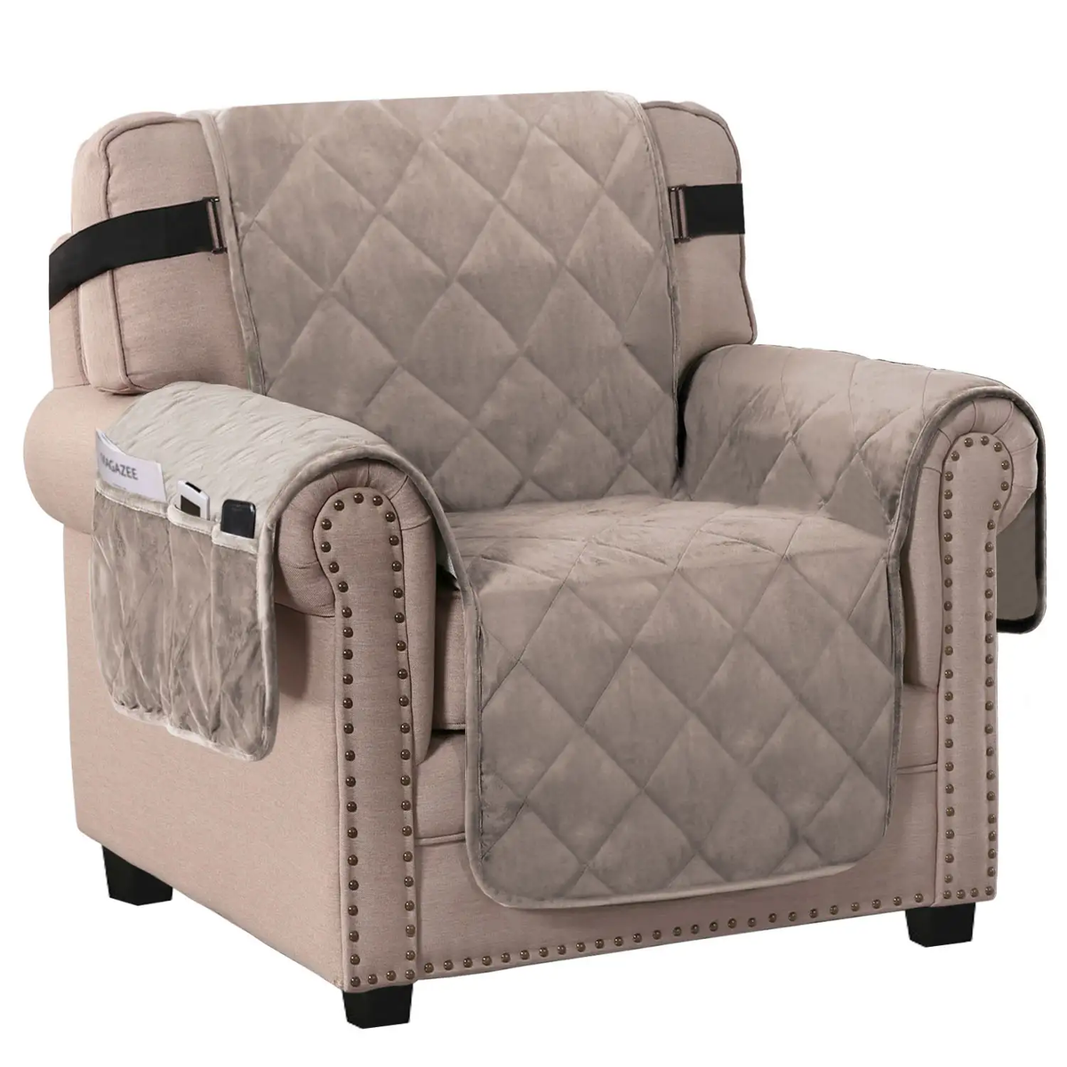 Smarcute 1 Seater Velvet Armchair Sofa Cushion With Elastic Straps
