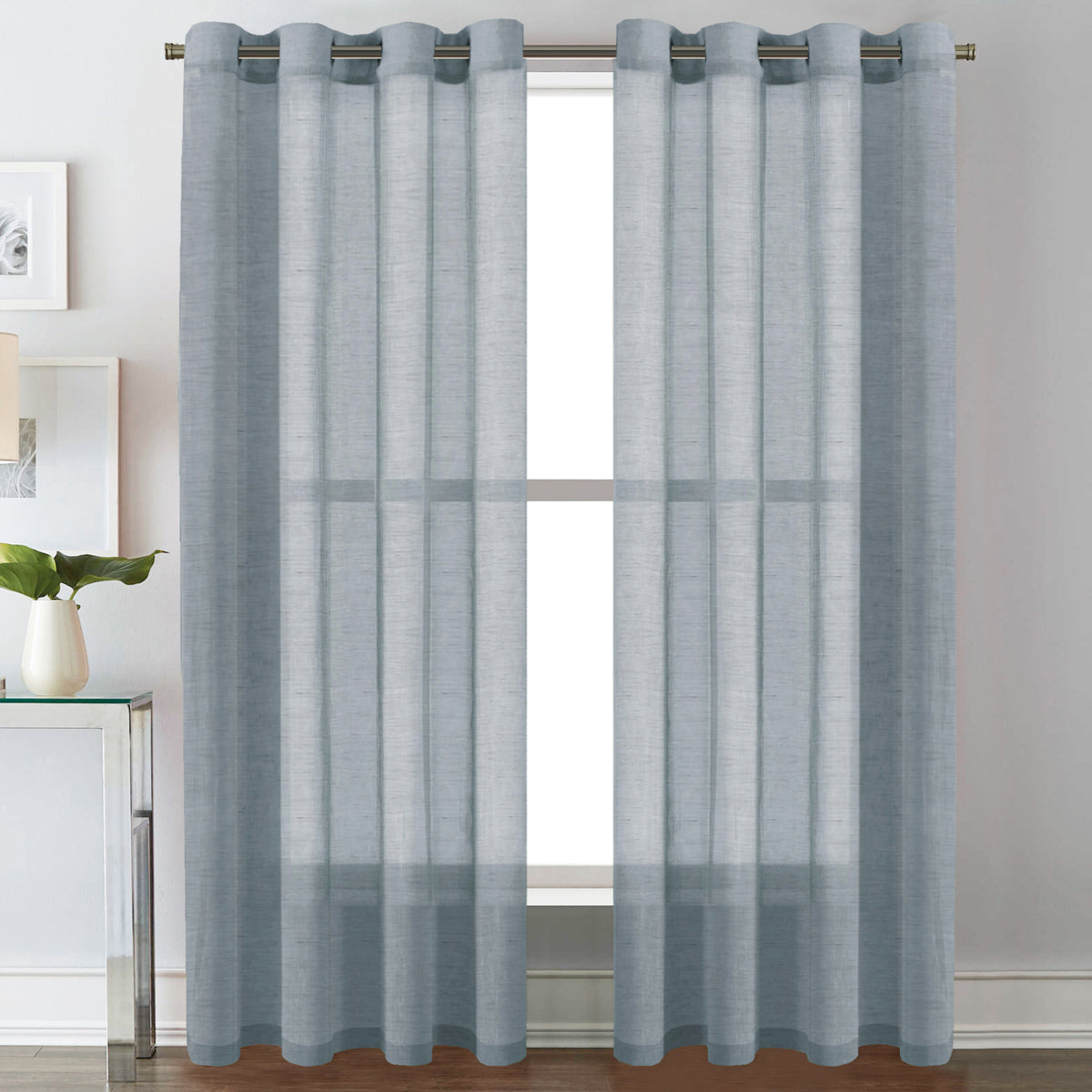 Smarcute Faux Linen Semi-sheer Grommet Curtain - 2X 132x213cm