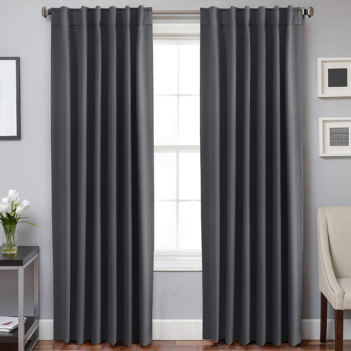 Smarcute Blockout Back Tab Solid Curtain - 2X 132x213cm