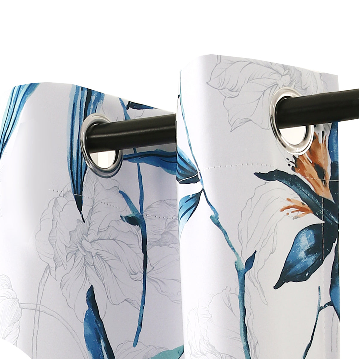 Smarcute Blockout Bella Vista Indigo Printed Grommet Curtain - 2X 132x243cm