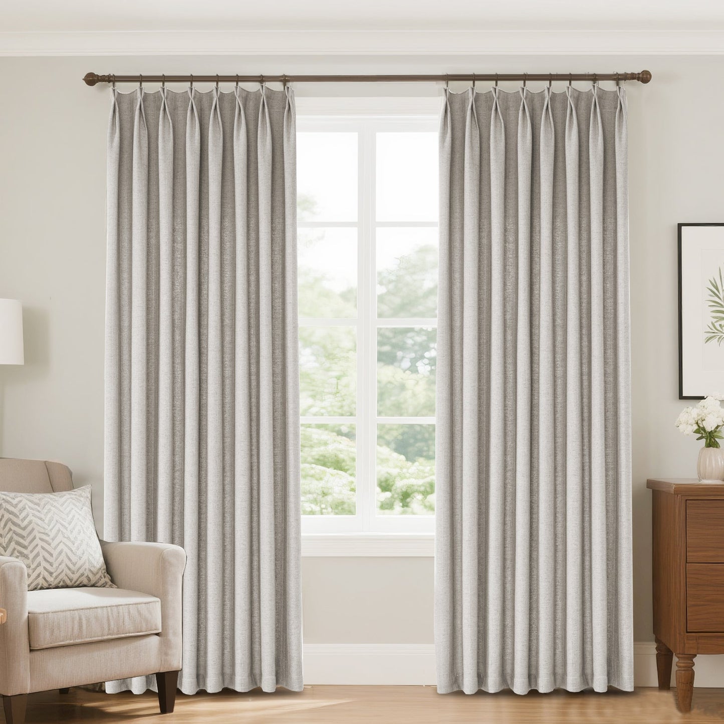 Lun Herringbone Pinstripe Premium Linen Blended Curtain Pleated