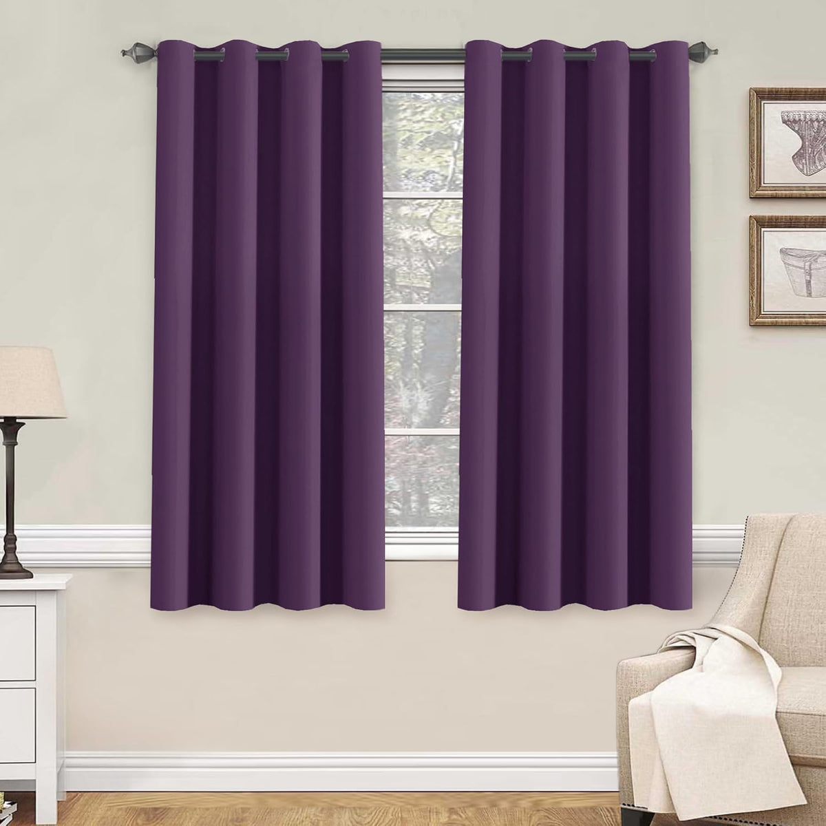 Smarcute Blockout Grommet Solid Curtain - 2X 132x160cm