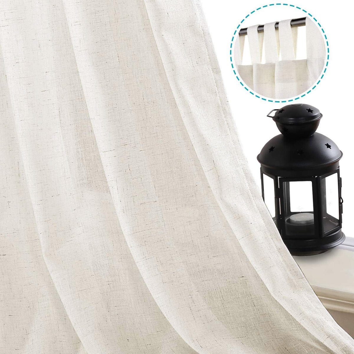 Smarcute Linen Blended Tab Top Curtain - 2X 132x213cm