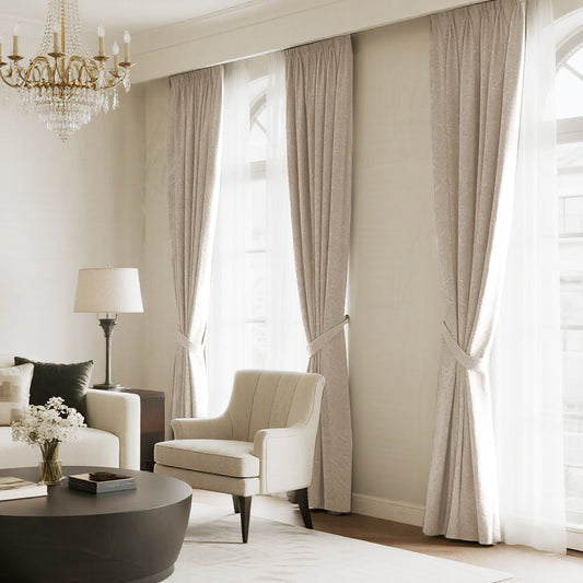 Bil Grid-Weave Linen Curtain Drapery Pleated