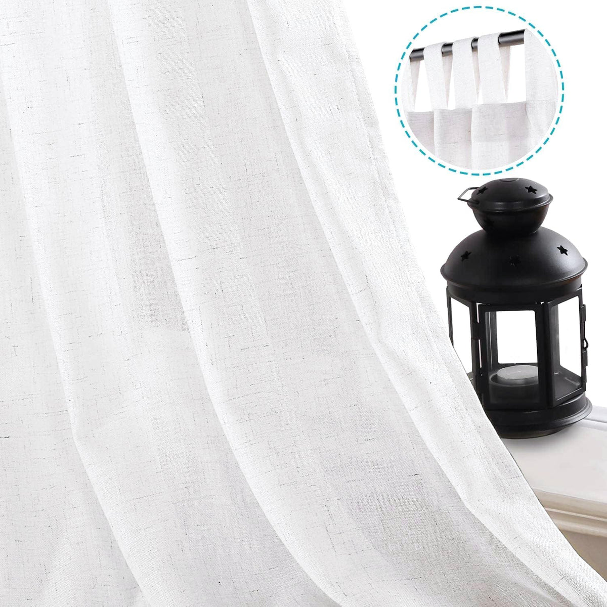 Smarcute Linen Blended Tab Top Curtain - 2X 132x243cm
