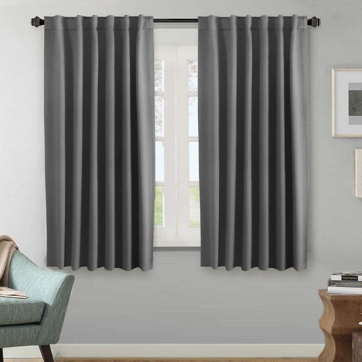 Smarcute Blockout Back Tab Solid Curtain - 2X 132x160cm