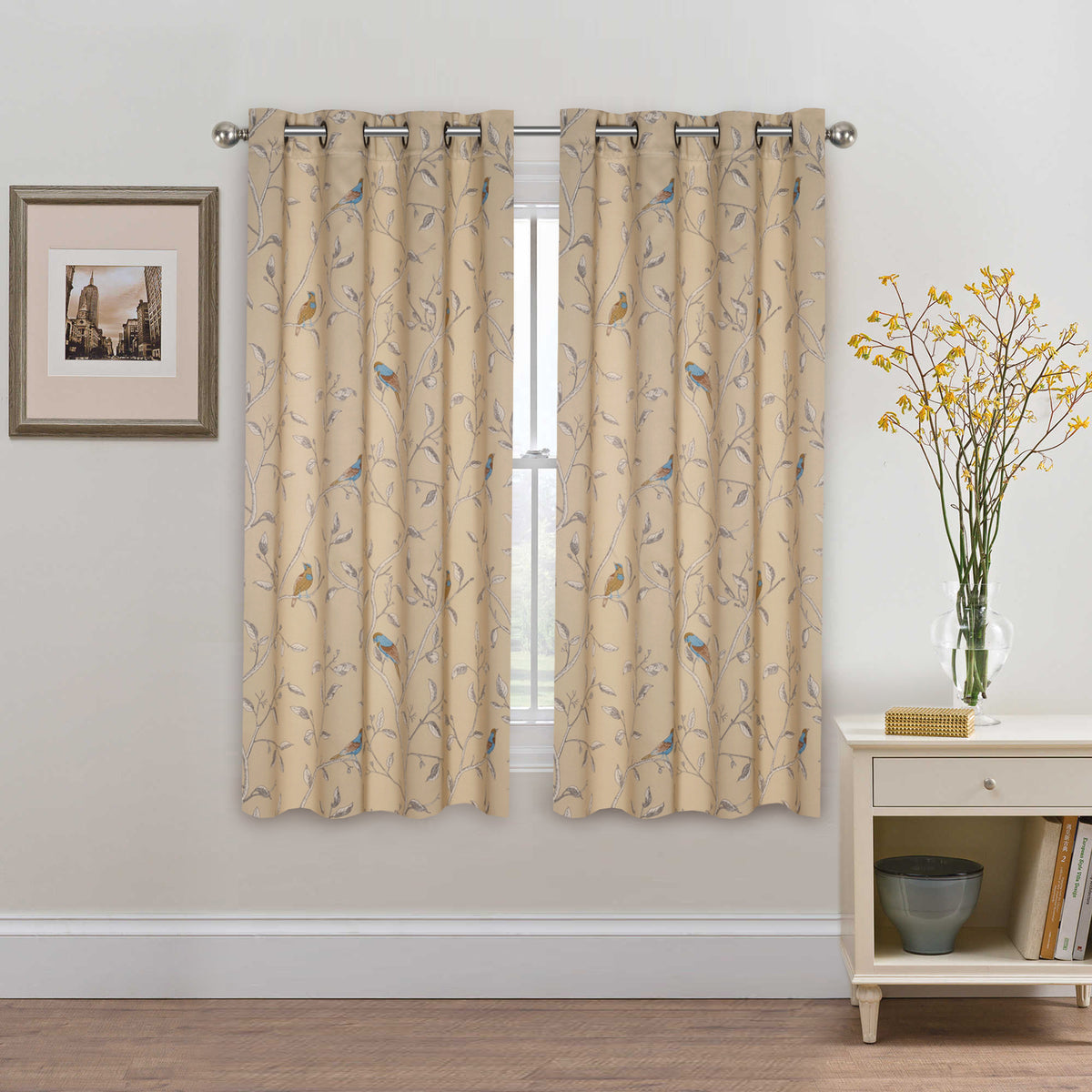 Smarcute Vintage Bird Printed Curtain - 2X 132x160cm
