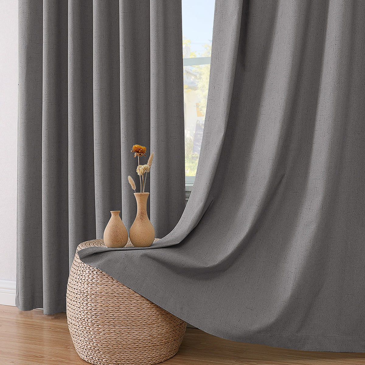 Smarcute Blockout Faux Linen Grommet Curtain - 2X 168x229cm