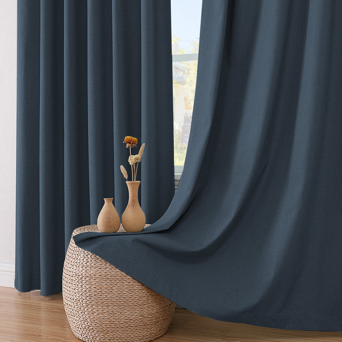 Smarcute Blockout Faux Linen Grommet Curtain - 2X 168x229cm