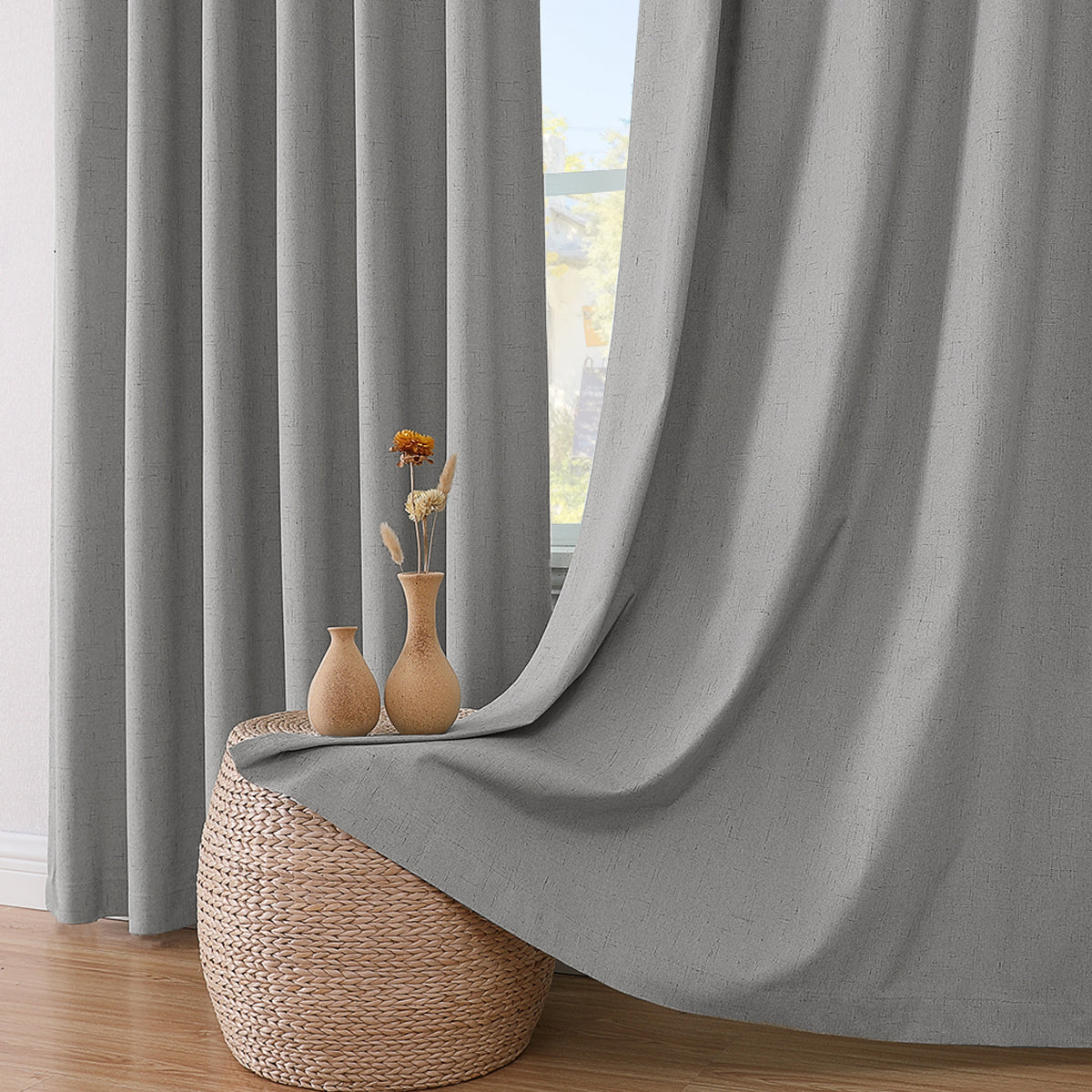Smarcute Blockout Faux Linen Grommet Curtain - 2X 168x229cm
