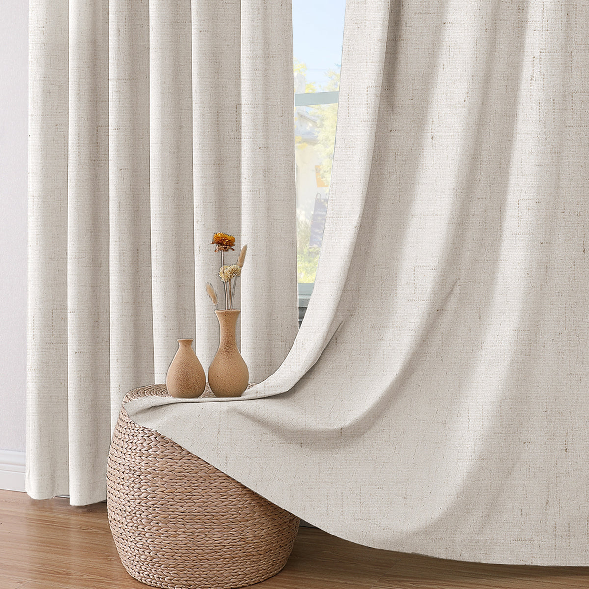 Smarcute Blockout Faux Linen Grommet Curtain - 2X 168x229cm