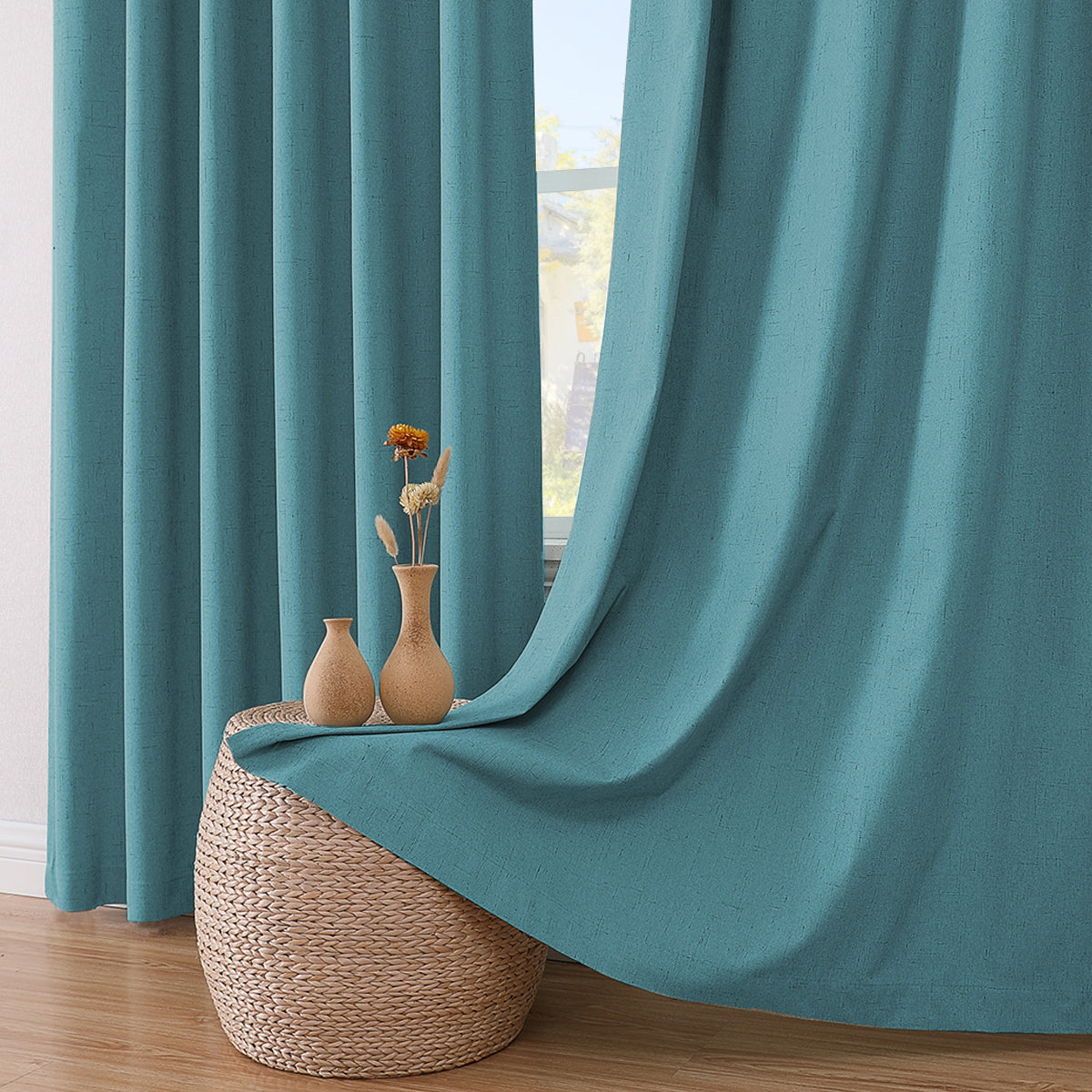 Smarcute Blockout Faux Linen Grommet Curtain - 2X 168x183cm