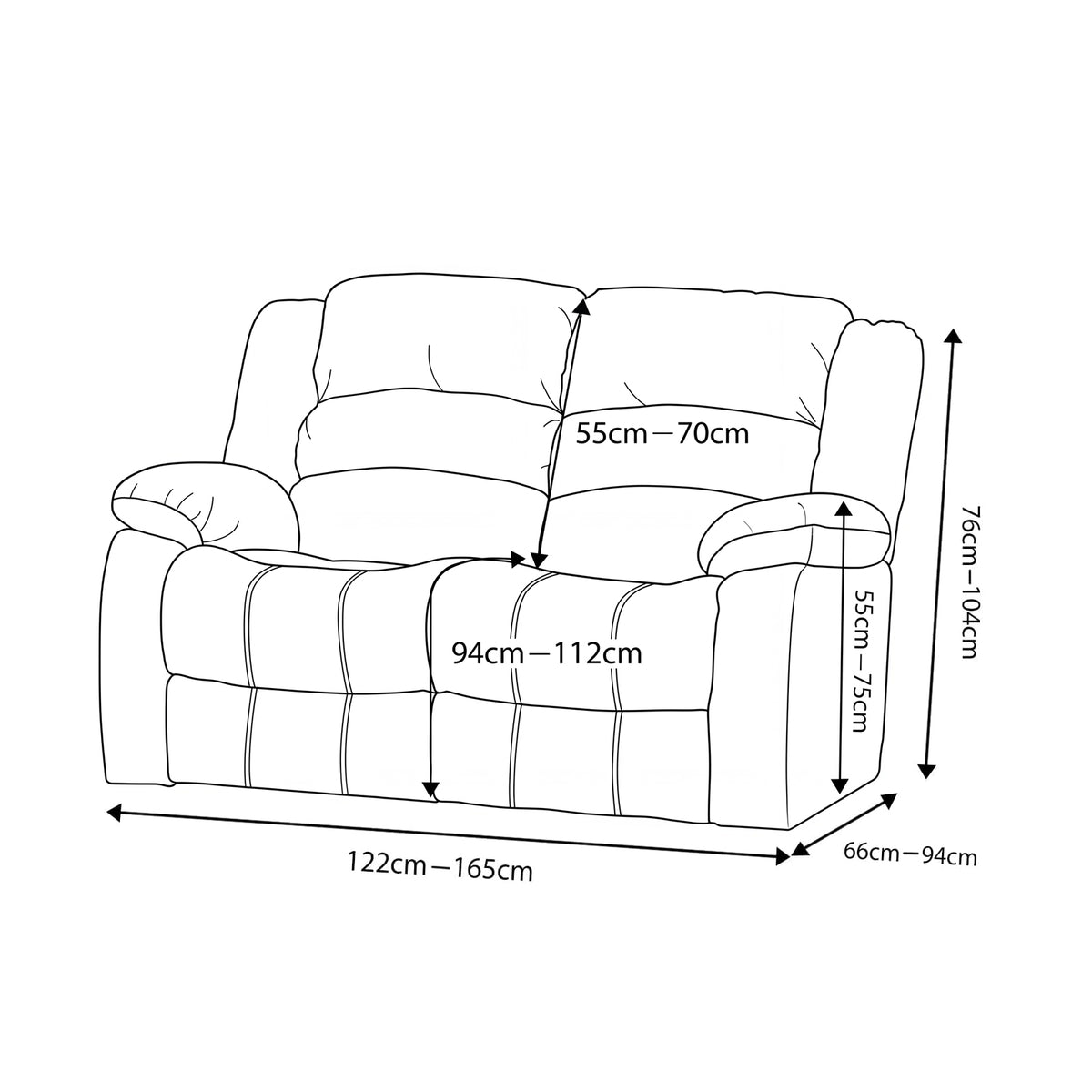 Smarcute 2 Seater Velvet Recliner Chair Sofa Couch Cover 6 Pieces